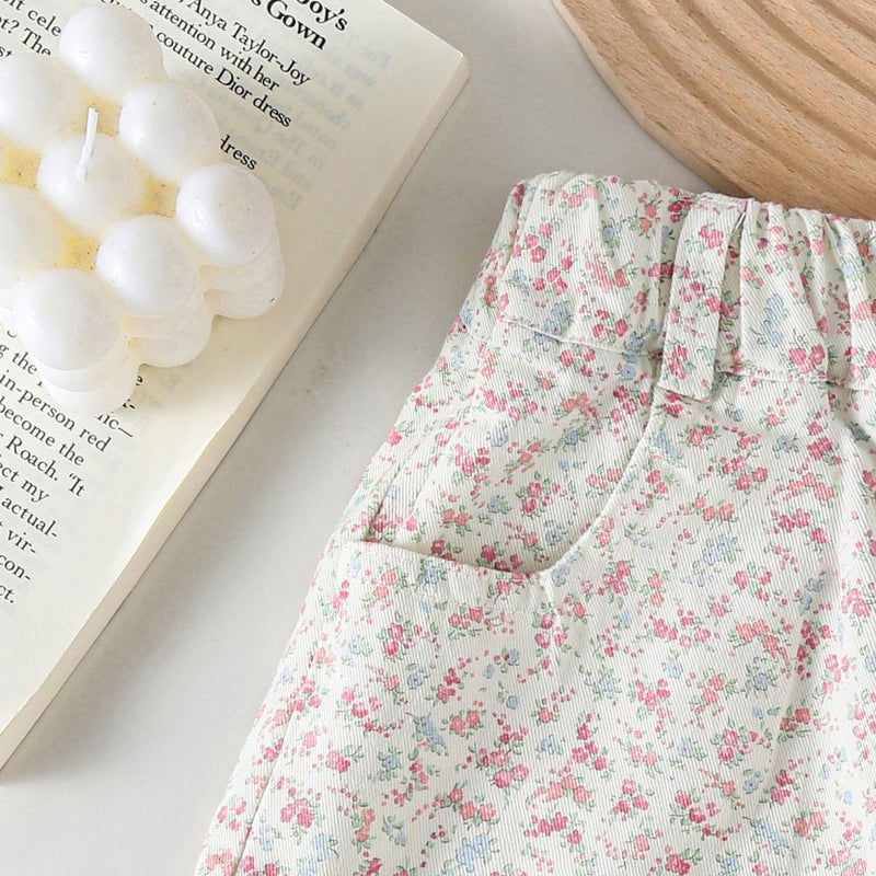 Versatile heart-patterned floral pants, loose hiking shorts