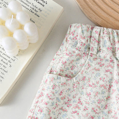 Versatile heart-patterned floral pants, loose hiking shorts