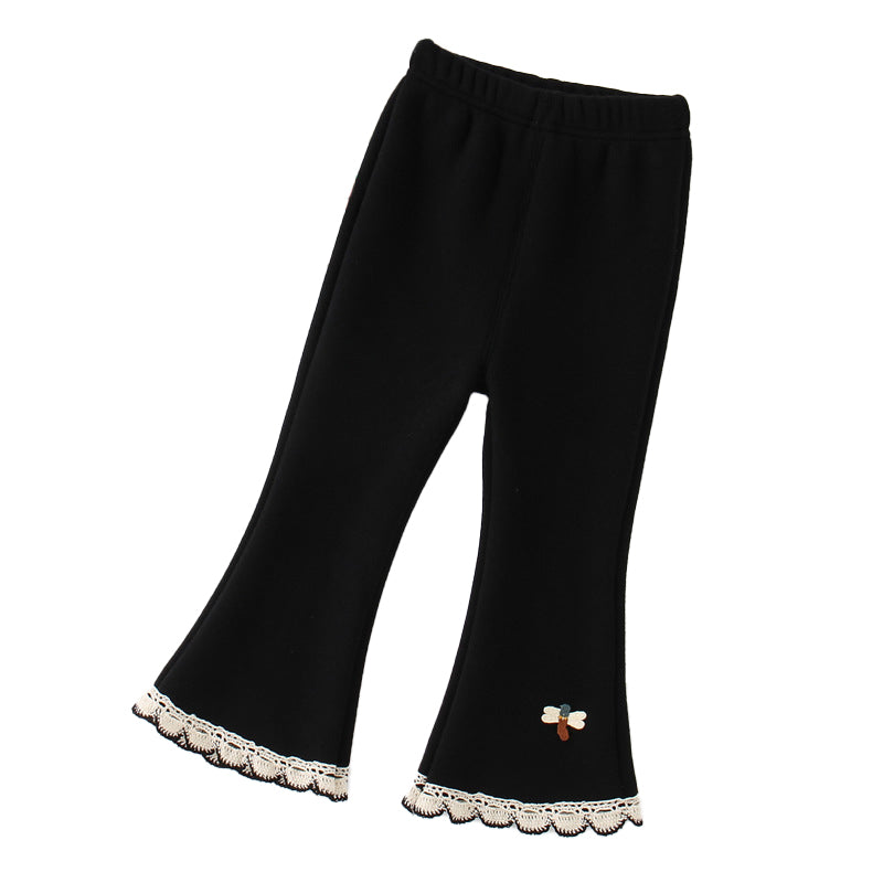 Fashionable and stylish lace-trimmed casual pure-cotton flared pants for girls