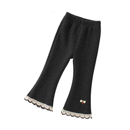 Fashionable and stylish lace-trimmed casual pure-cotton flared pants for girls