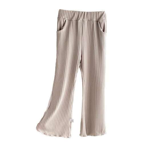 Versatile, thin ice silk pants with princess-style ruffle trim and wide-leg flare design
