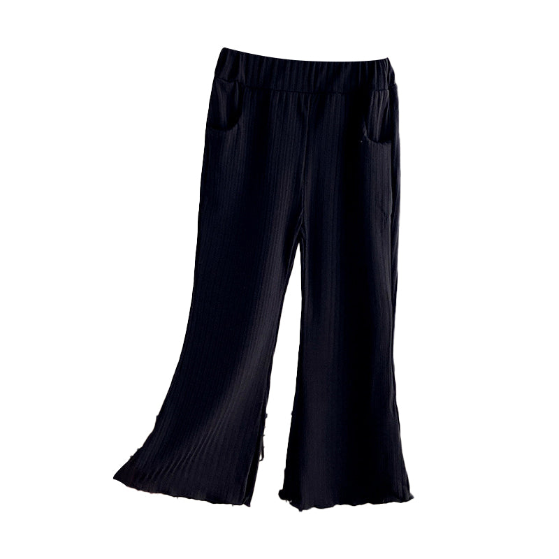 Versatile, thin ice silk pants with princess-style ruffle trim and wide-leg flare design