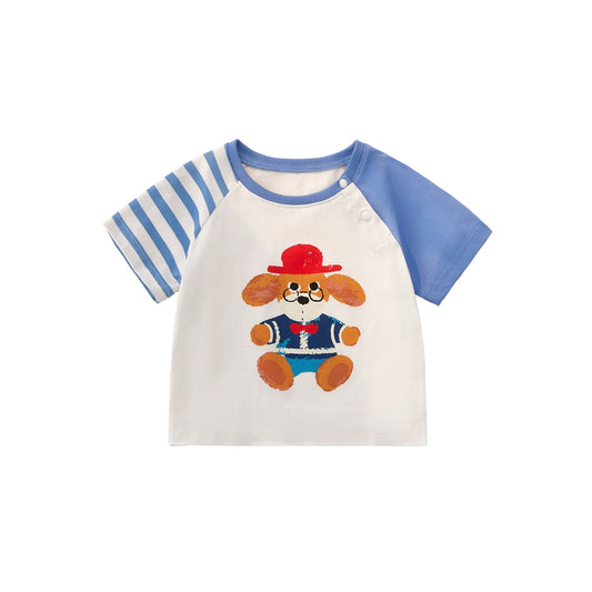 Casual long-sleeve shirt, 100% cotton baby clothing, cute T-shirt for boys with short sleeves