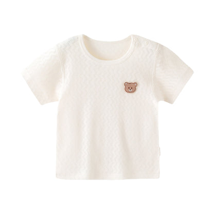 Cotton baby boys short-sleeved round-neck T-shirt, 100% cotton