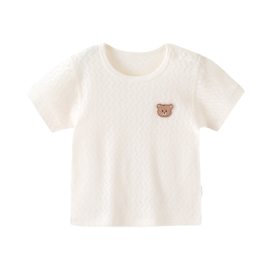 Cotton baby boys short-sleeved round-neck T-shirt, 100% cotton