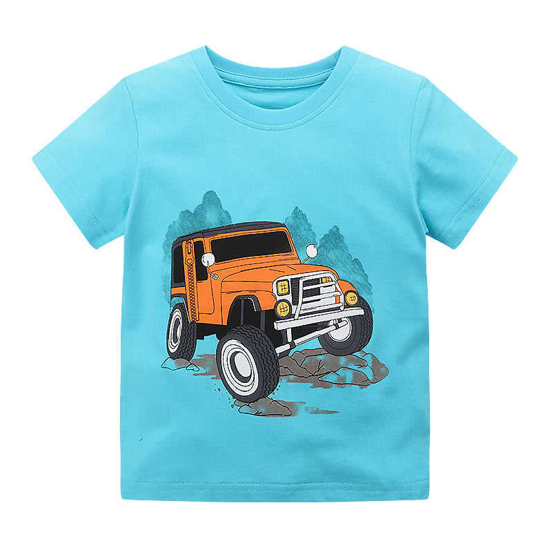 Sporty cartoon baby cotton shirt, short-sleeved summer boys top