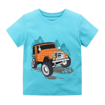 Sporty cartoon baby cotton shirt, short-sleeved summer boys top