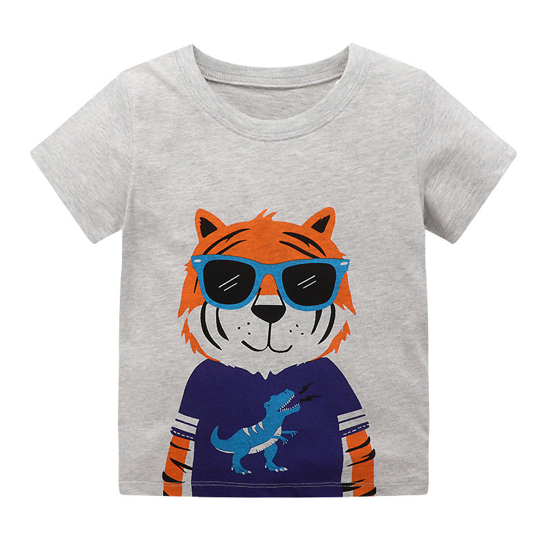 Sporty cartoon baby cotton shirt, short-sleeved summer boys top