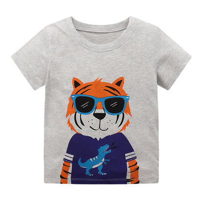 Sporty cartoon baby cotton shirt, short-sleeved summer boys top