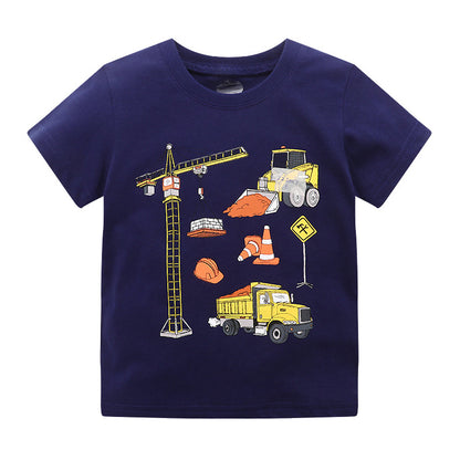 Sporty cartoon baby cotton shirt, short-sleeved summer boys top
