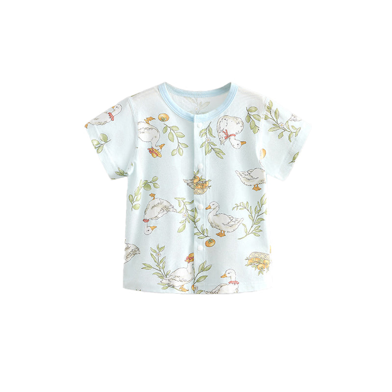100% cotton baby boys breathable thin-fabric shirt with cute short sleeves