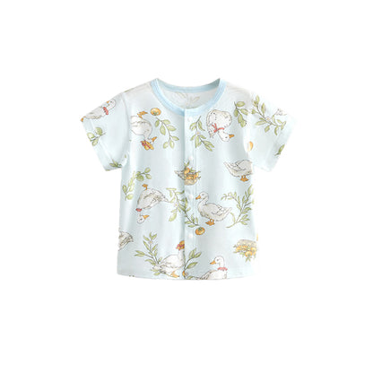 100% cotton baby boys breathable thin-fabric shirt with cute short sleeves