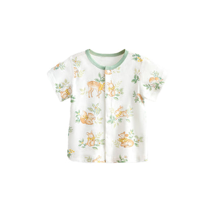 100% cotton baby boys breathable thin-fabric shirt with cute short sleeves