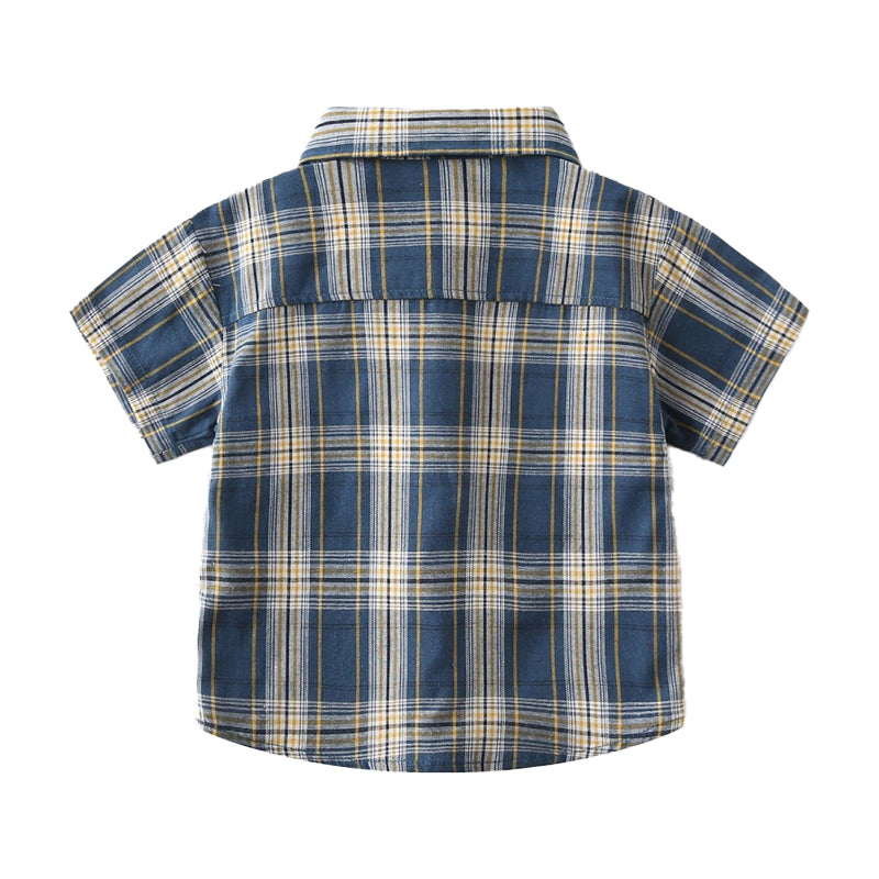 Childrens plaid shirt, baby white short-sleeved shirt