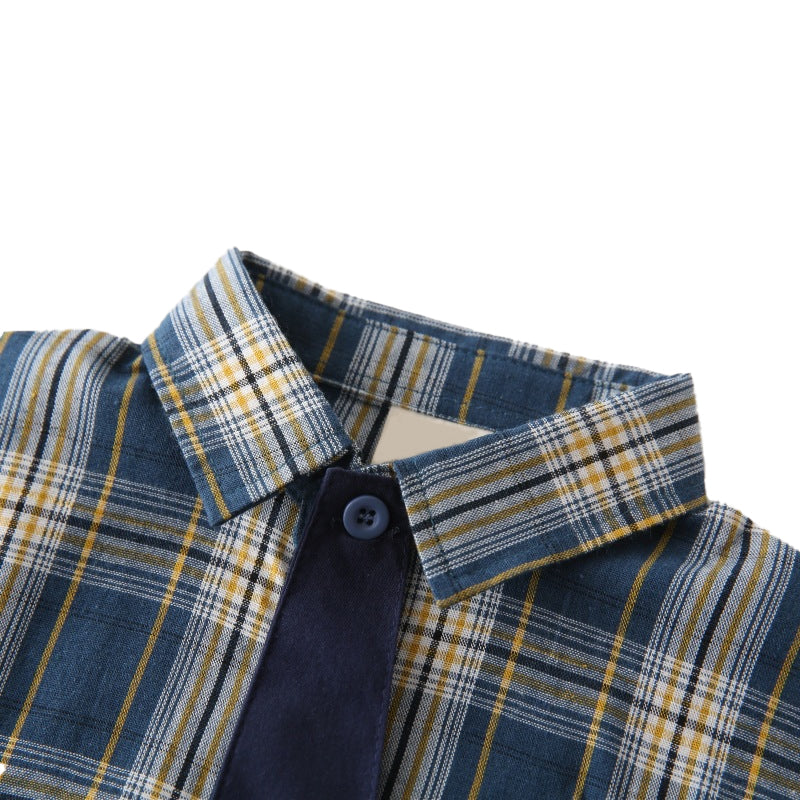 Childrens plaid shirt, baby white short-sleeved shirt