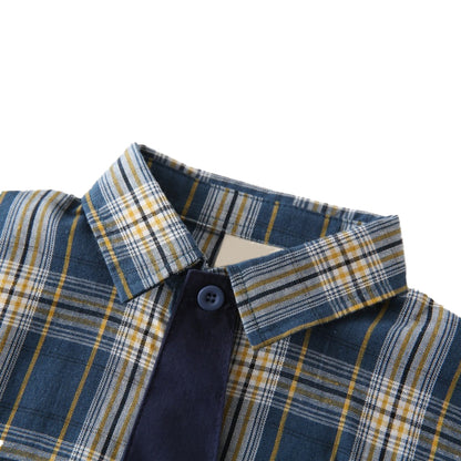 Childrens plaid shirt, baby white short-sleeved shirt