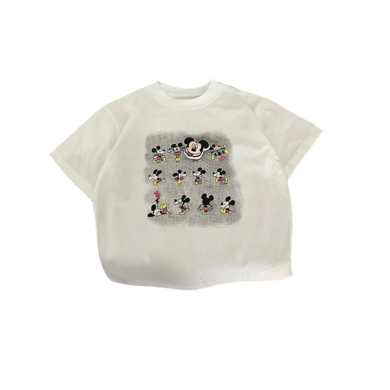 Fashionable cartoon-printed thin cotton round-neck short-sleeve T-shirt