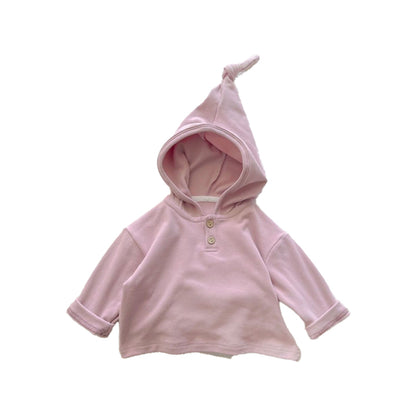Cute solid-color hat for baby boys, striped long-sleeved top with hoodie for baby girls
