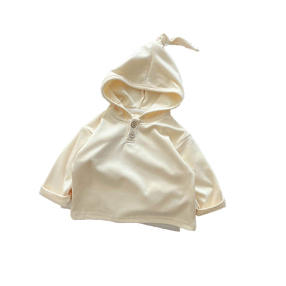 Cute solid-color hat for baby boys, striped long-sleeved top with hoodie for baby girls