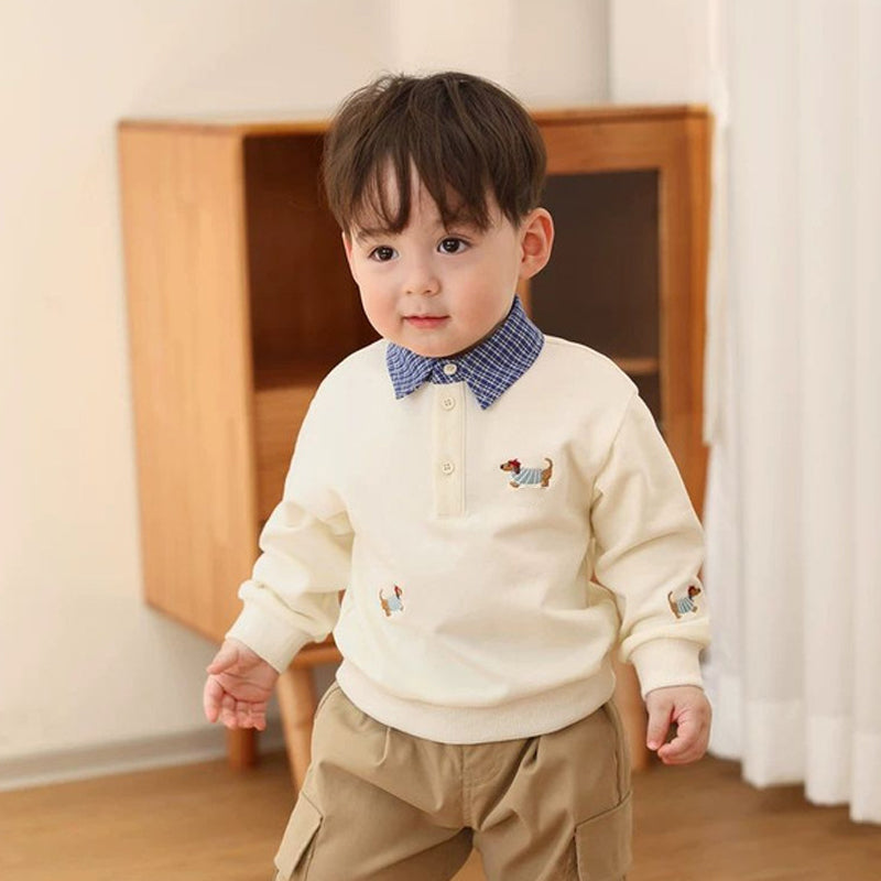 Long-sleeve pullover polo collar baby hoodie set of 2 fake sweatshirts