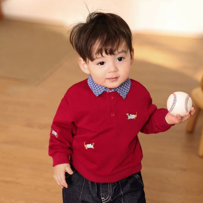 Long-sleeve pullover polo collar baby hoodie set of 2 fake sweatshirts