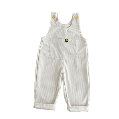 Childrens Corduroy Panties with Shoulder Strap Buckles, One-Piece Pants for Boys