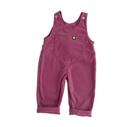 Childrens Corduroy Panties with Shoulder Strap Buckles, One-Piece Pants for Boys