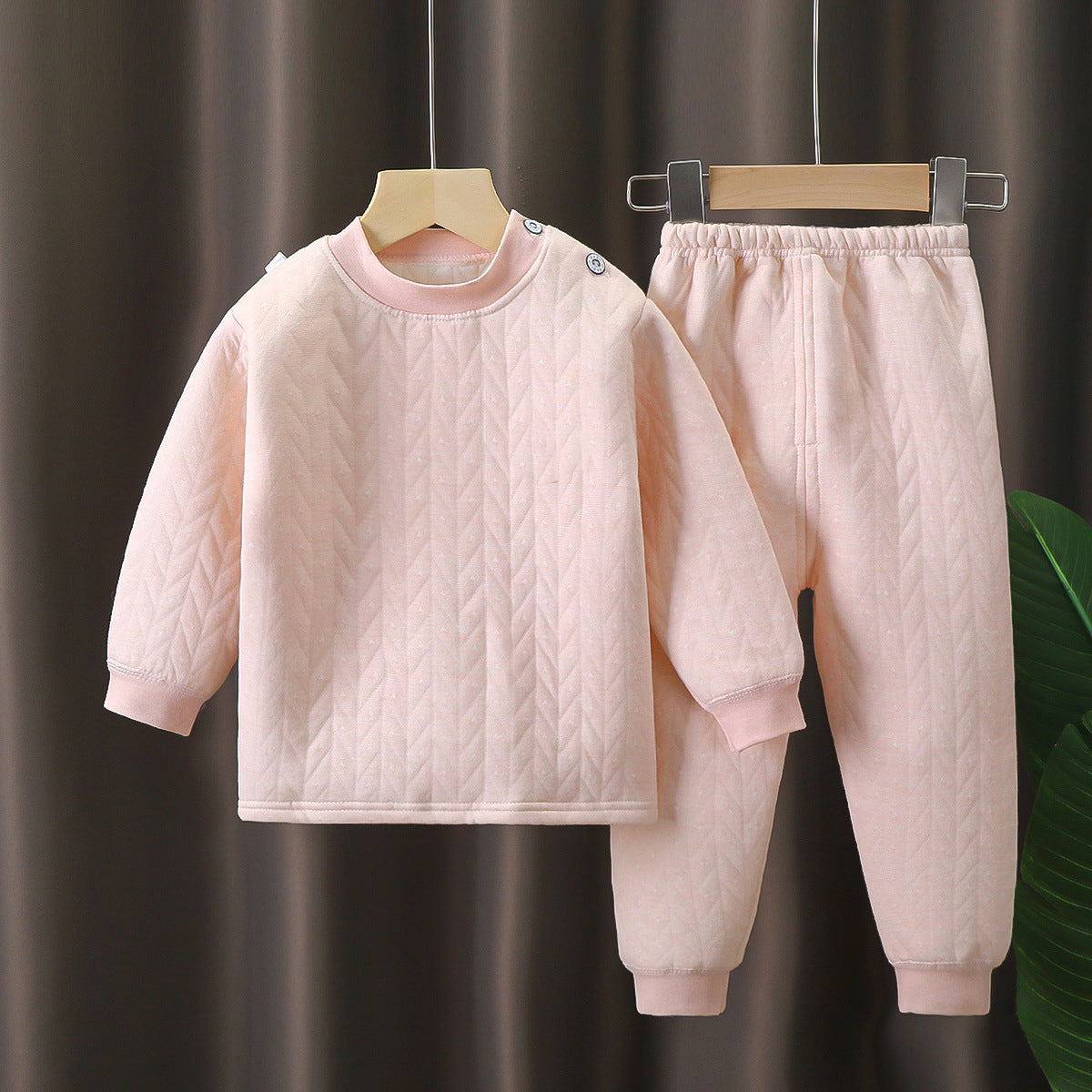 New pure cotton children's thermal underwear set, three-layer quilted and thickened thermal underwear for medium and large children, spring, autumn and winter pajamas set