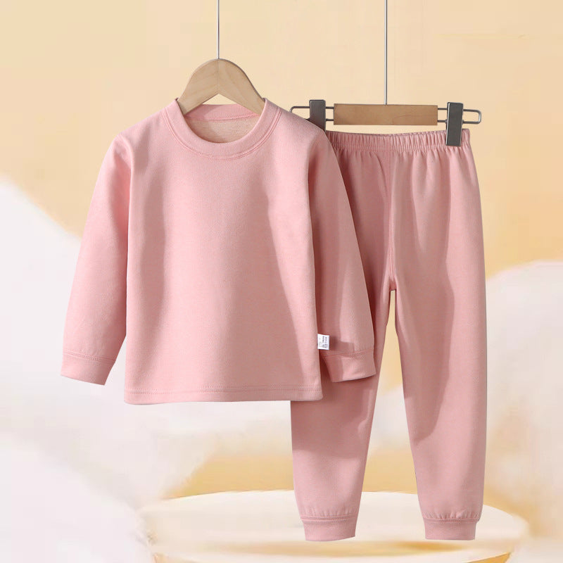 Autumn and winter children's double-sided wool and silk set, thickened and warm, for boys, girls, and older children, as well as baby loungewear.