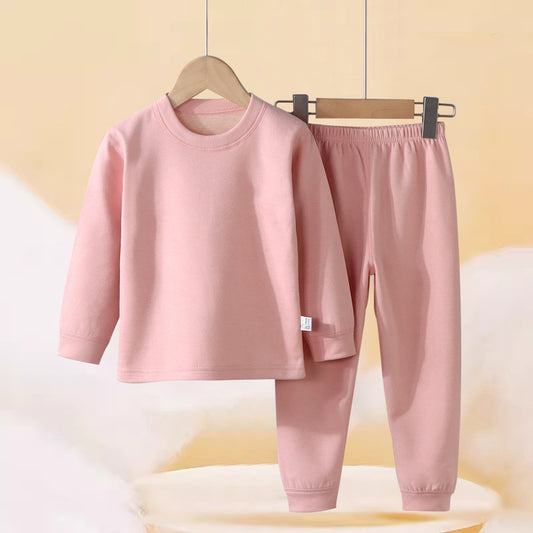 Autumn and winter children's double-sided wool and silk set, thickened and warm, for boys, girls, and older children, as well as baby loungewear.
