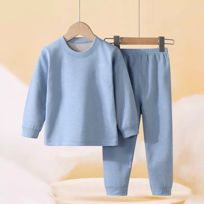 Autumn and winter children's double-sided wool and silk set, thickened and warm, for boys, girls, and older children, as well as baby loungewear.