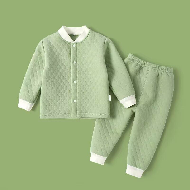 Baby thermal quilted set, children's open-chest underwear, long johns, baby autumn and winter thickened clothes for boys and girls.