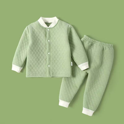 Baby thermal quilted set, children's open-chest underwear, long johns, baby autumn and winter thickened clothes for boys and girls.