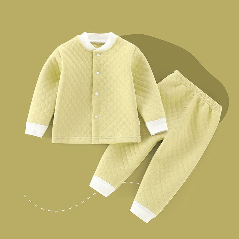 Baby thermal quilted set, children's open-chest underwear, long johns, baby autumn and winter thickened clothes for boys and girls.