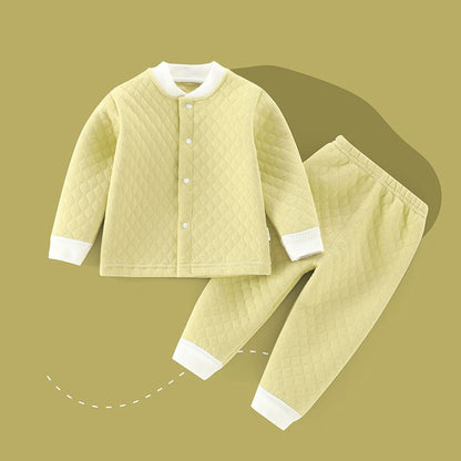 Baby thermal quilted set, children's open-chest underwear, long johns, baby autumn and winter thickened clothes for boys and girls.