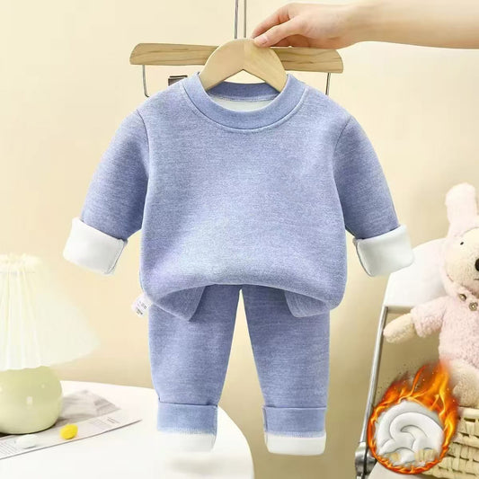 Children's thermal underwear set, fleece-lined and thickened, new autumn and winter style, baby base layer, children's thermal underwear and trousers set for toddlers.