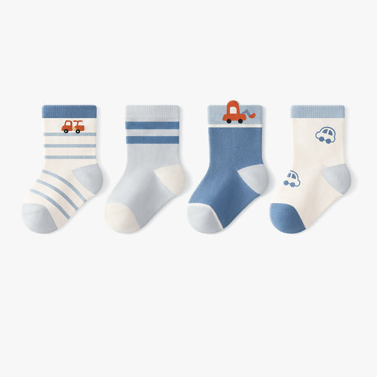 New Spring Style Cartoon Striped Baby Socks for Boys and Girls, Loose Cuffs, Comfortable Fit, Children's Mid-Calf Socks (Class A)