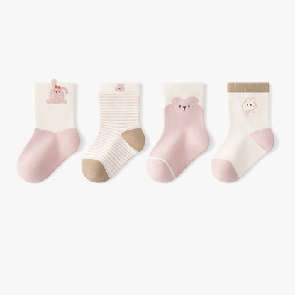 New Spring Style Cartoon Striped Baby Socks for Boys and Girls, Loose Cuffs, Comfortable Fit, Children's Mid-Calf Socks (Class A)