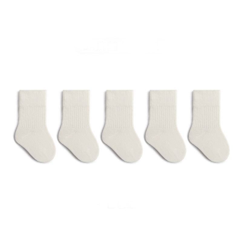 Children's socks for autumn and winter, non-restrictive, mid-calf cotton socks for toddlers and older children, odor-resistant, sweat-absorbent, solid color, loose-fitting socks