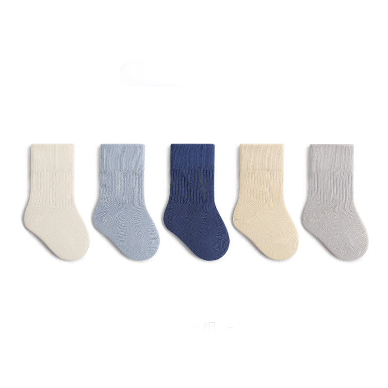 Children's socks for autumn and winter, non-restrictive, mid-calf cotton socks for toddlers and older children, odor-resistant, sweat-absorbent, solid color, loose-fitting socks