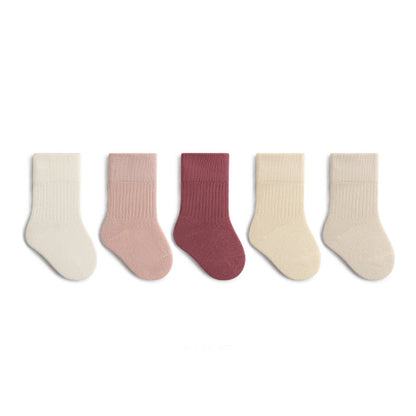 Children's socks for autumn and winter, non-restrictive, mid-calf cotton socks for toddlers and older children, odor-resistant, sweat-absorbent, solid color, loose-fitting socks