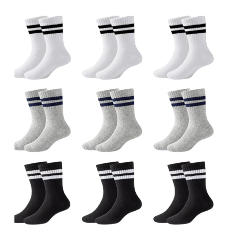 Spring and Autumn Mid-Calf Socks, Solid Color Boys' White Socks, Student Socks, Children's Sports Socks, Pure White Girls' Socks