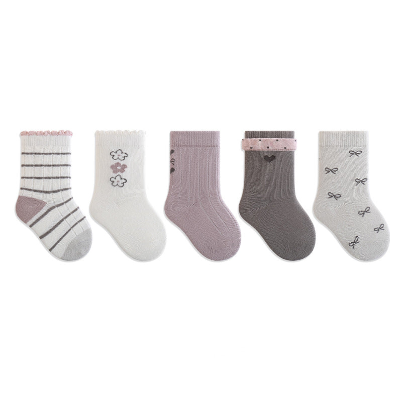 New autumn arrivals of baby socks, cartoon striped, infant leg socks, loose-fitting, non-constricting, children's spring and autumn mid-calf socks.