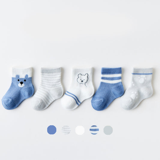 Category A Spring/Summer New Style Cotton Children's Socks, Mid-Calf, Mesh, Breathable, Moisture-Wicking, Baby Socks, 0-8 Years Old