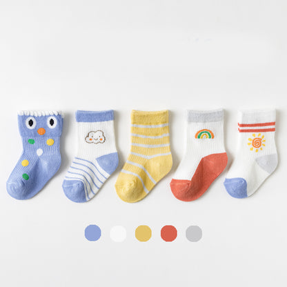 Category A Spring/Summer New Style Cotton Children's Socks, Mid-Calf, Mesh, Breathable, Moisture-Wicking, Baby Socks, 0-8 Years Old
