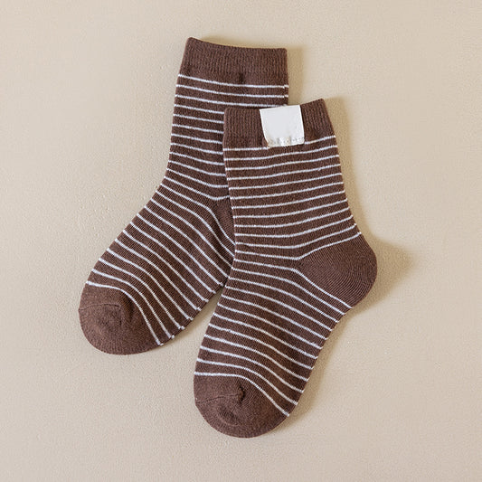 Children's socks, autumn and winter style, A-grade cotton, boys' and girls' solid color striped versatile preppy style puppy label mid-calf socks