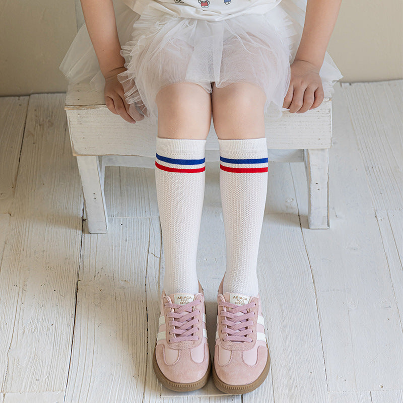 Children's socks, spring and summer striped slouch socks, Korean style, preppy style, boys and girls' spring and autumn seamless mid-calf cotton socks