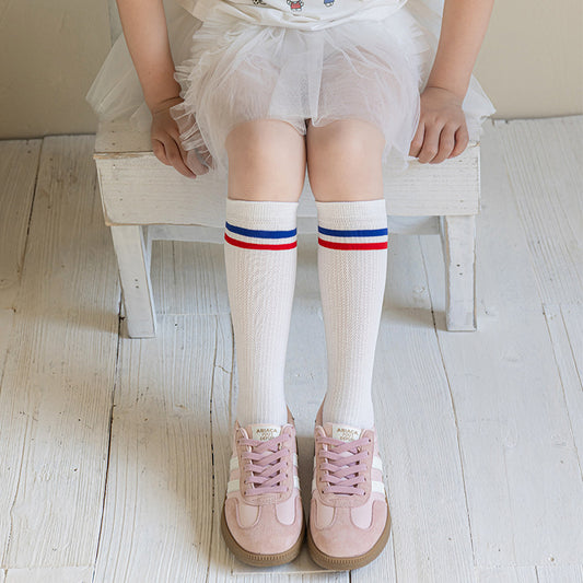 Children's socks, spring and summer striped slouch socks, Korean style, preppy style, boys and girls' spring and autumn seamless mid-calf cotton socks