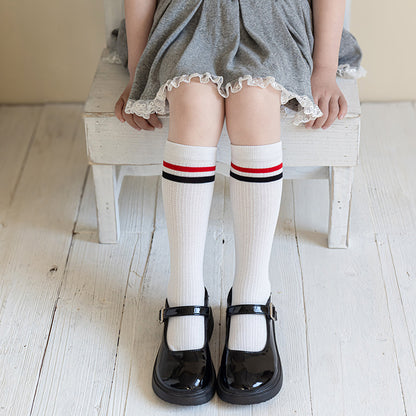 Children's socks, spring and summer striped slouch socks, Korean style, preppy style, boys and girls' spring and autumn seamless mid-calf cotton socks