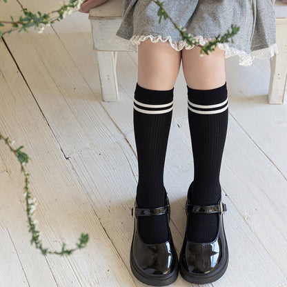 Children's socks, spring and summer striped slouch socks, Korean style, preppy style, boys and girls' spring and autumn seamless mid-calf cotton socks